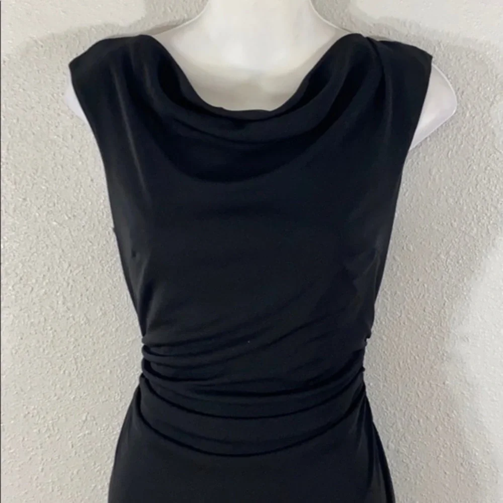 David Meister black drape neck cocktail dress V27